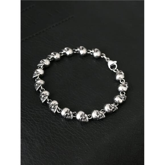 stainless steel skull bracelet mens gothic punk rock biker chain bead jewelry - Picture 3 of 7